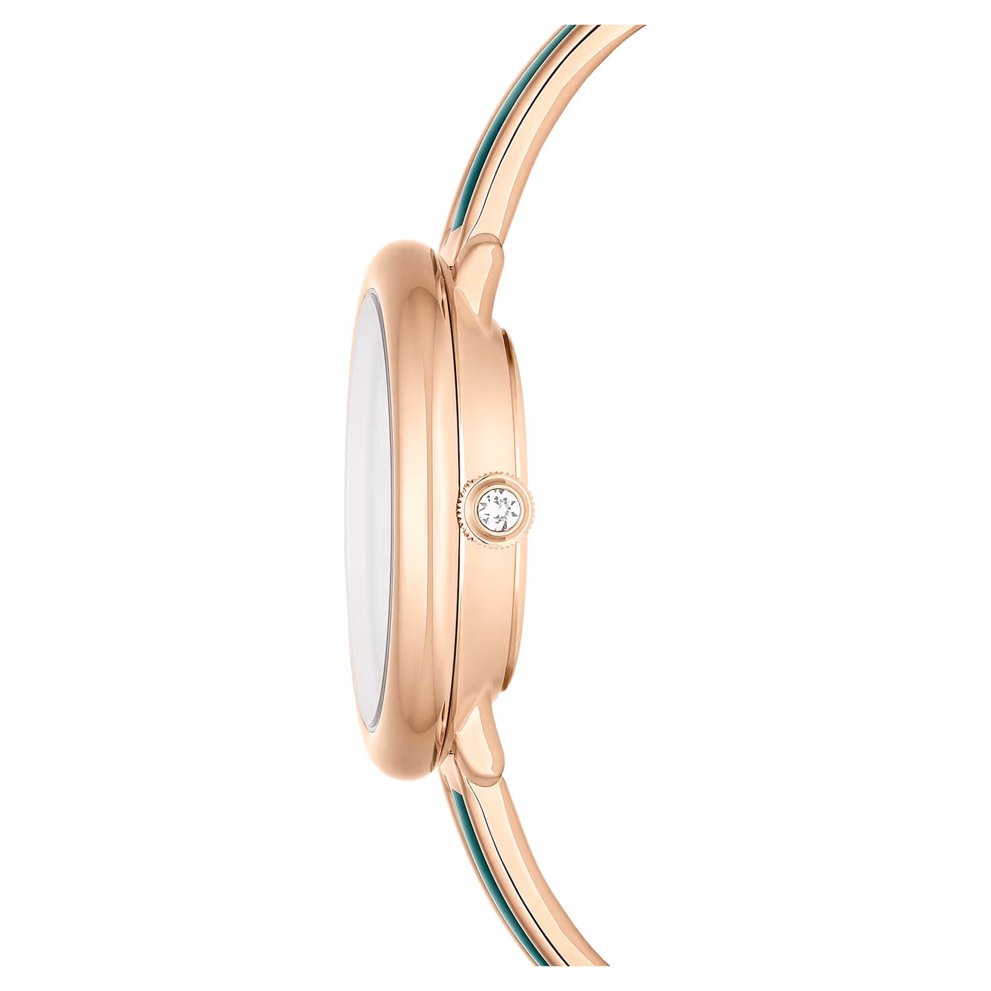 Crystalline bangle watch, Swiss Made, Metal bracelet, Green, Rose gold-tone finish
