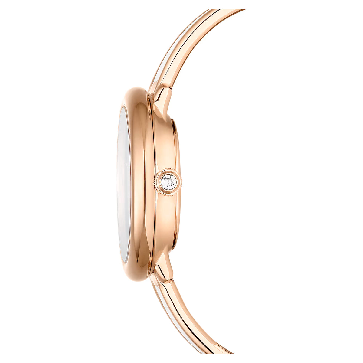 Crystalline bangle watch, Swiss Made, Metal bracelet, White, Rose gold-tone finish