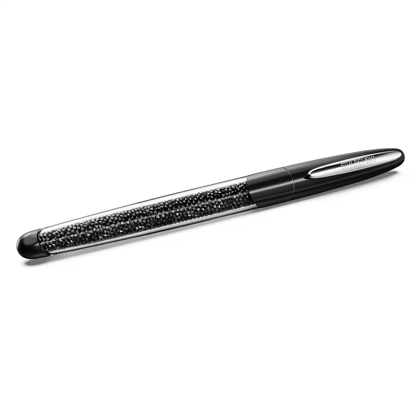 Crystalline rollerball pen, Black, Chrome plated