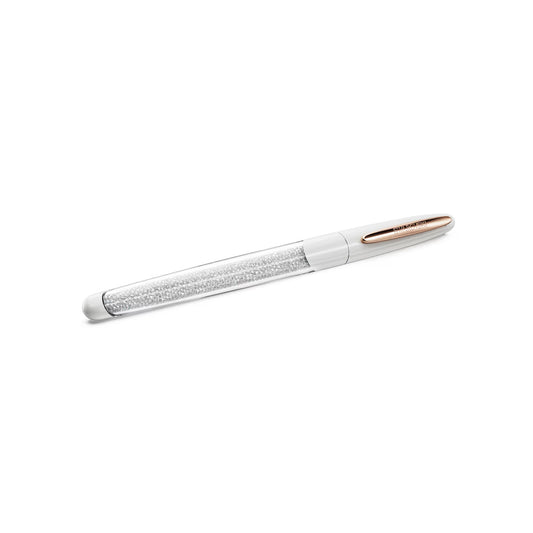 Crystalline rollerball pen, White, Rose gold-tone plated