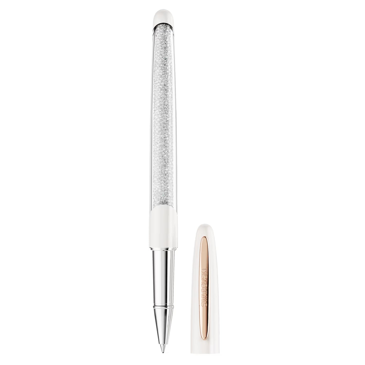 Crystalline rollerball pen, White, Rose gold-tone plated