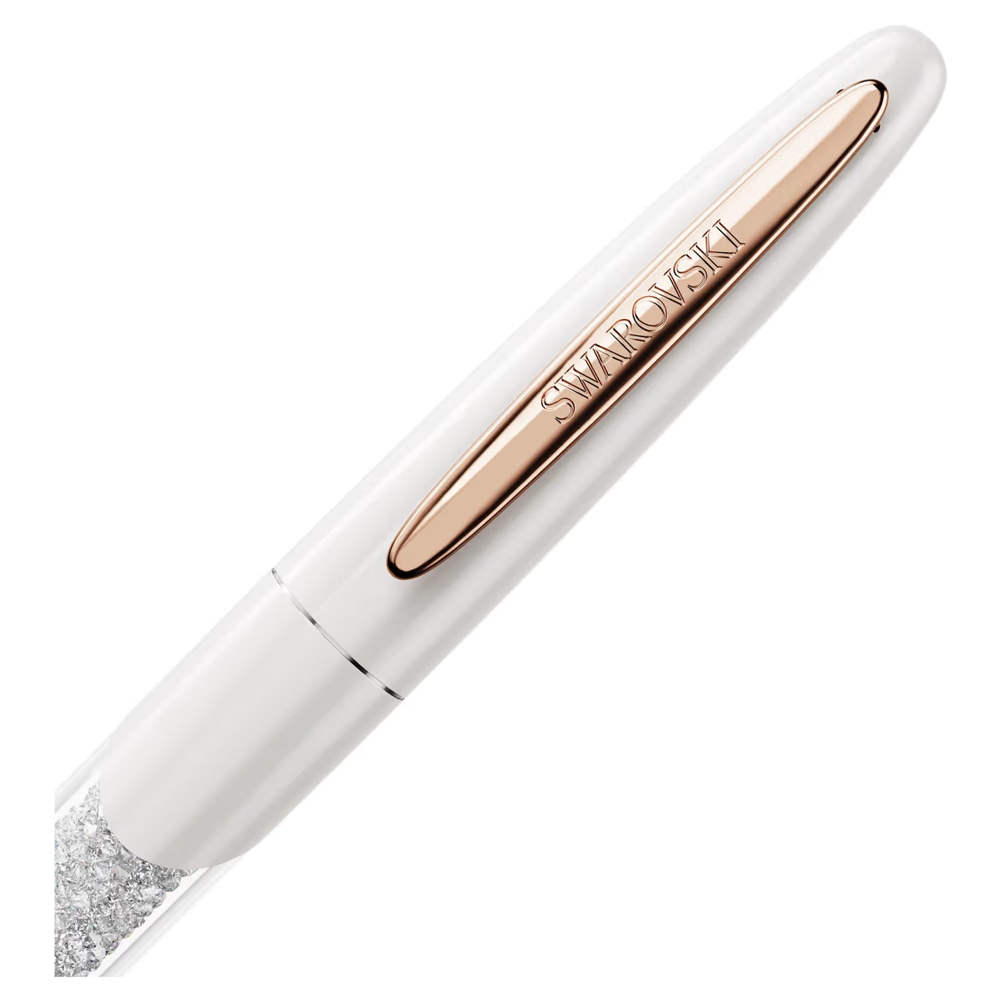 Crystalline rollerball pen, White, Rose gold-tone plated