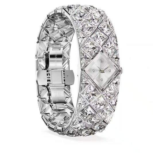 Curiosa bangle watch, Crystal bracelet, Silver Tone, Stainless steel