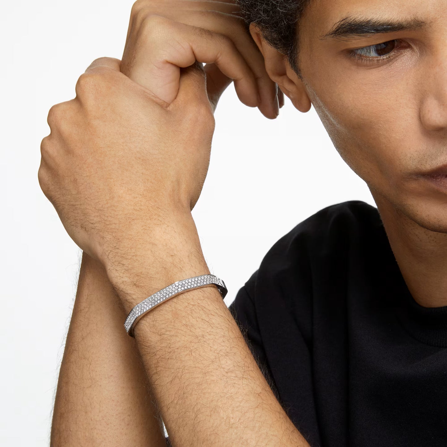Dextera bangle, Octagon shape, White, Rhodium plated