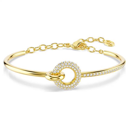 Dextera bangle, Round cut, White, Gold-tone plated