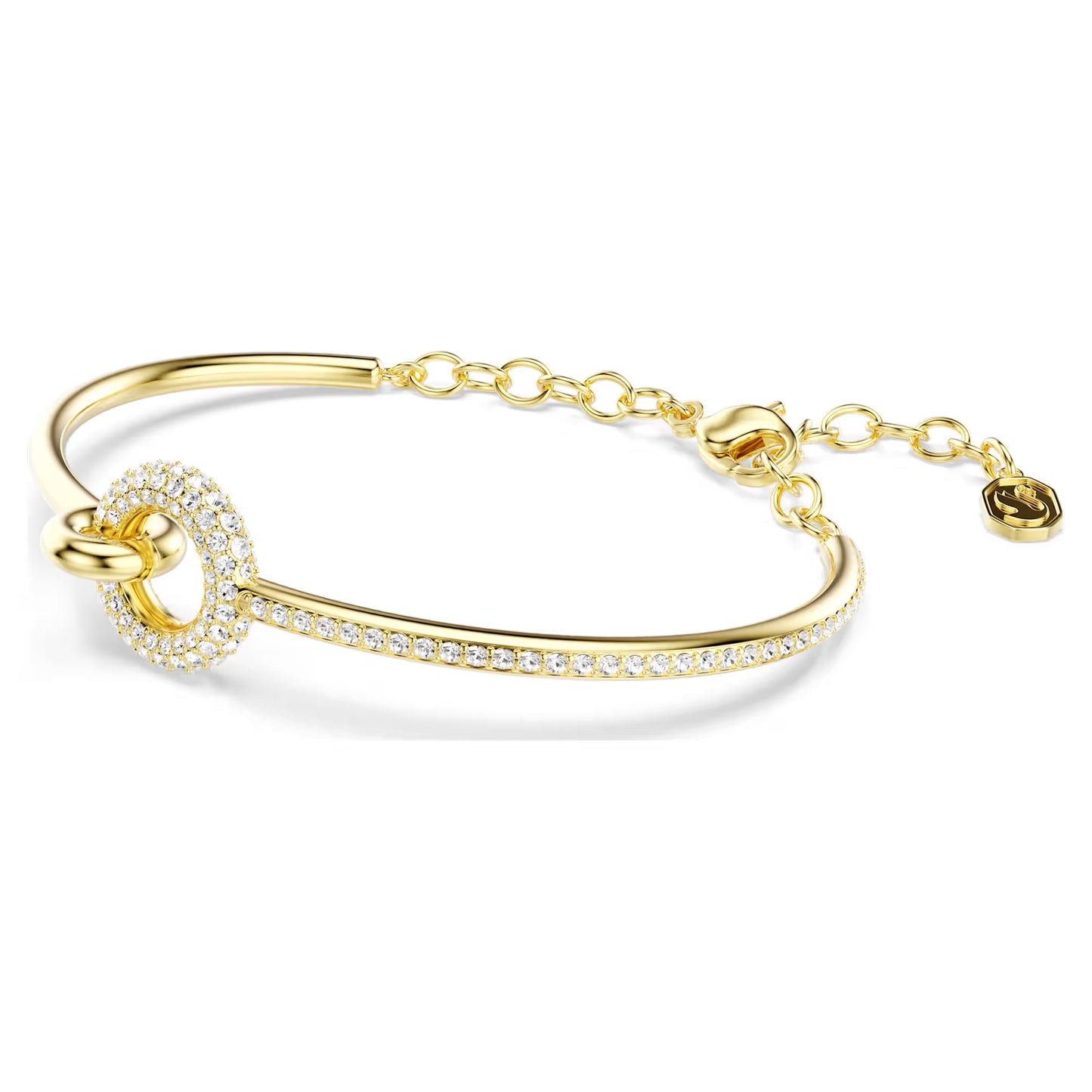 Dextera bangle, Round cut, White, Gold-tone plated