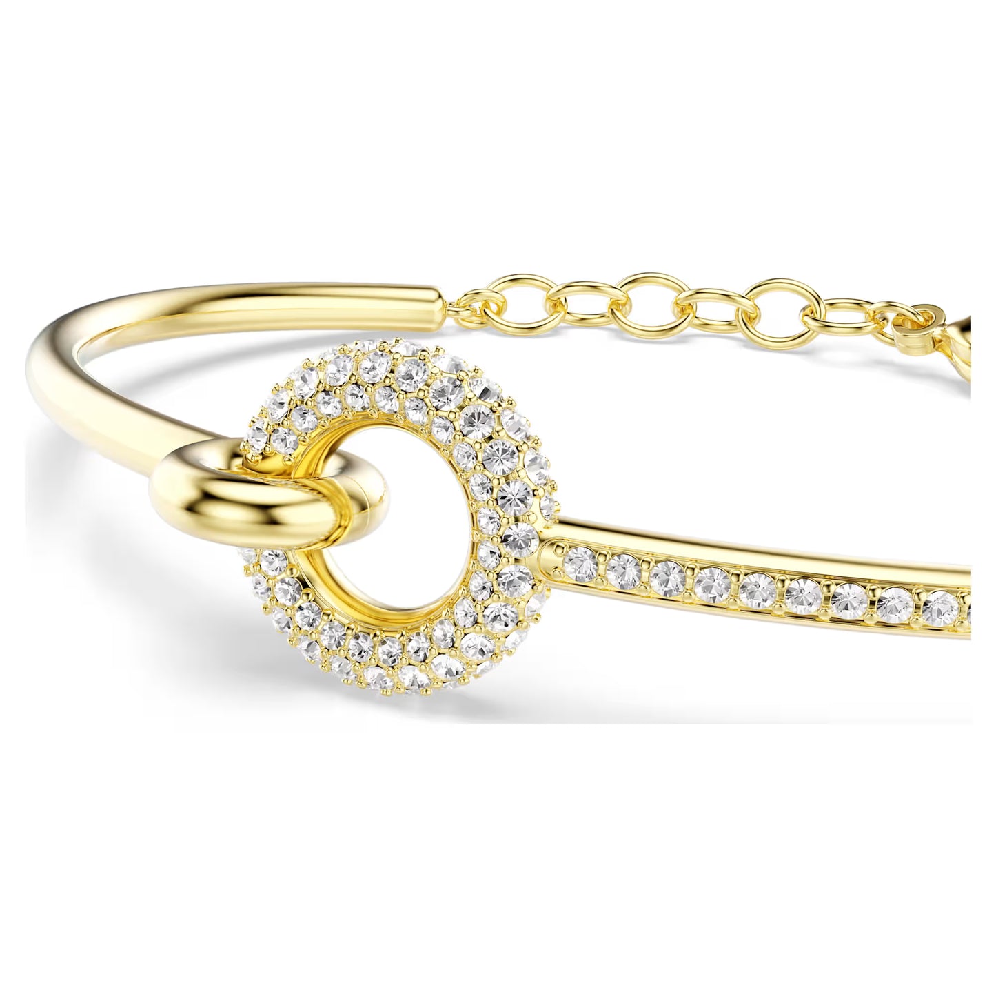 Dextera bangle, Round cut, White, Gold-tone plated