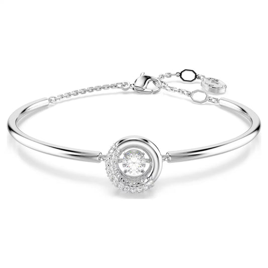 Dextera bangle, Round cut, White, Rhodium plated