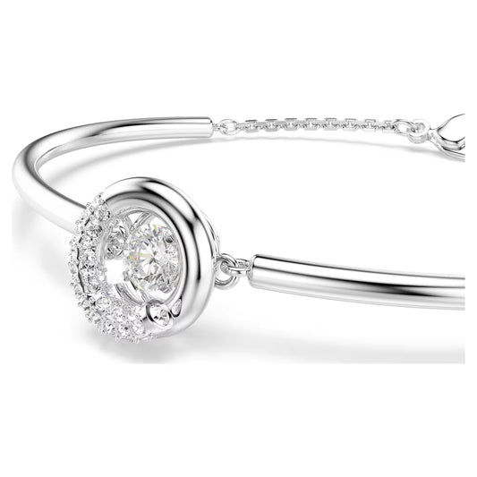 Dextera bangle, Round cut, White, Rhodium plated