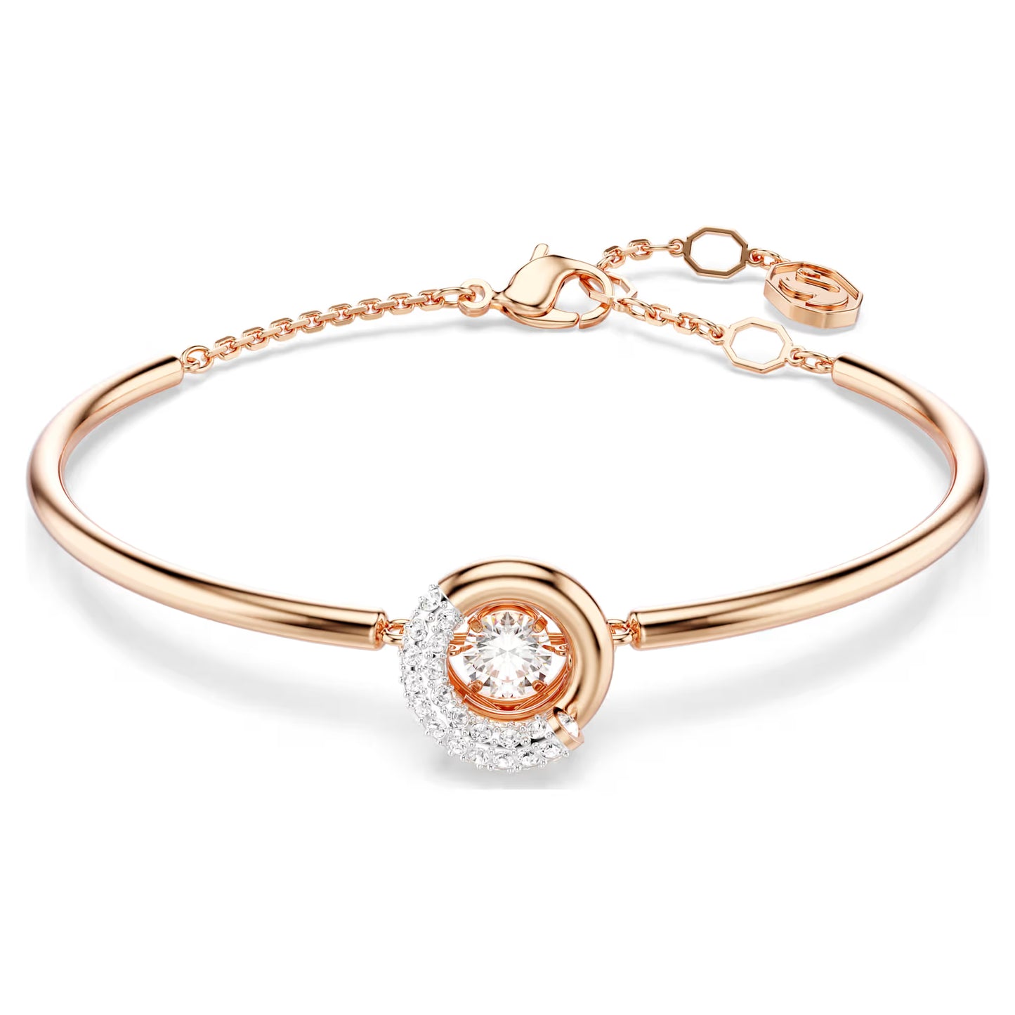 Dextera bangle, Round, White, Rose gold-tone