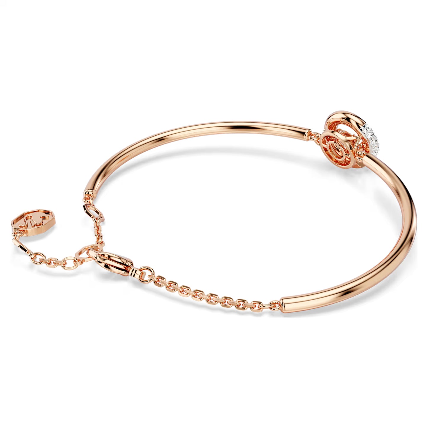 Dextera bangle, Round, White, Rose gold-tone