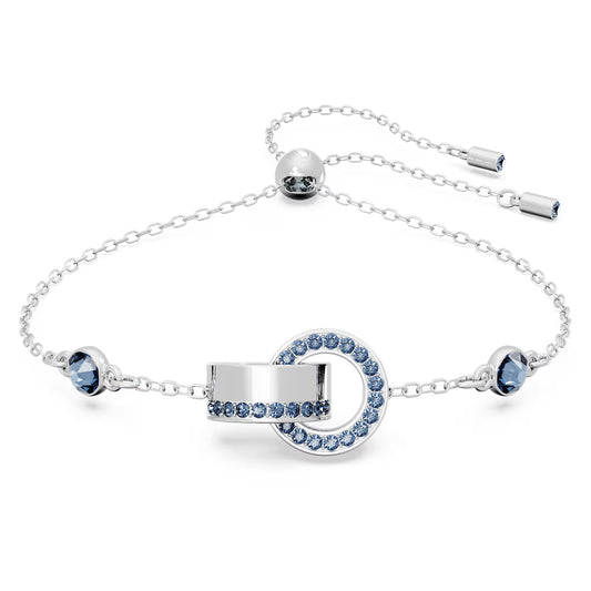 Dextera bracelet, Interlocking loop, Blue, Rhodium plated