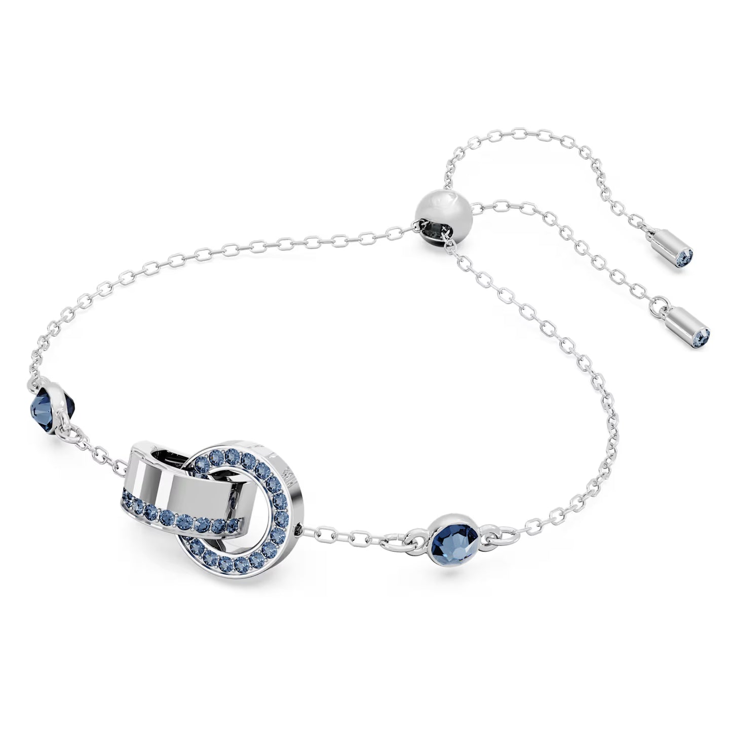 Dextera bracelet, Interlocking loop, Blue, Rhodium plated