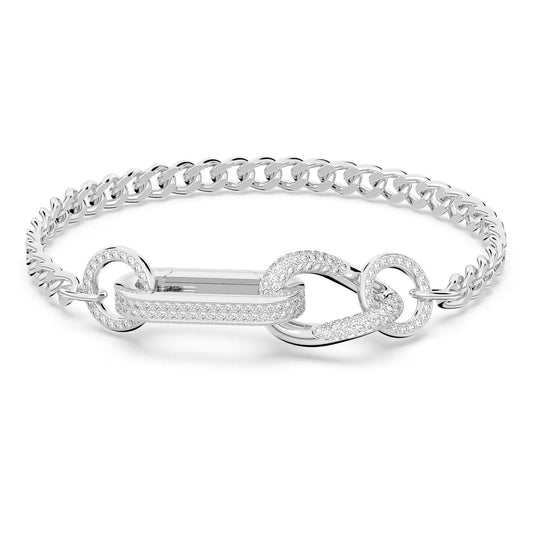 Dextera bracelet Pavé, Mixed links, White, Rhodium plated