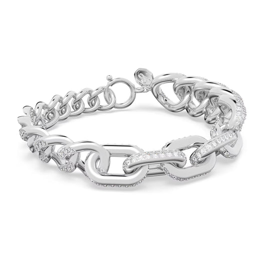 Dextera bracelet, Pavé, White, Rhodium