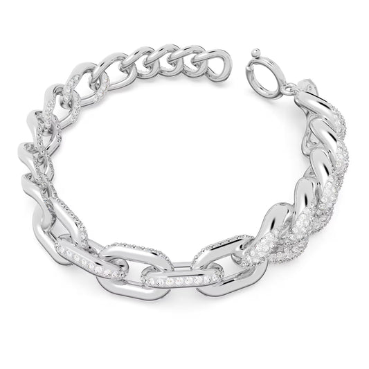 Dextera bracelet, Pavé, White, Rhodium