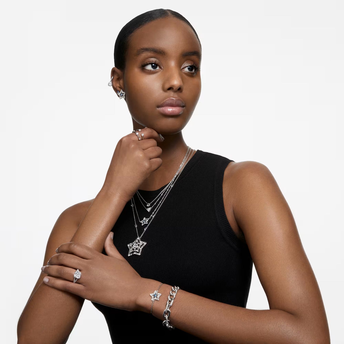 Dextera bracelet, Pavé, White, Rhodium