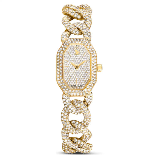 Dextera chain watch, Swiss Made, Crystal bracelet, Gold tone, Gold-tone finish