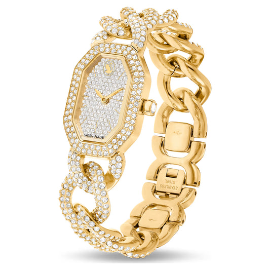 Dextera chain watch, Swiss Made, Crystal bracelet, Gold tone, Gold-tone finish