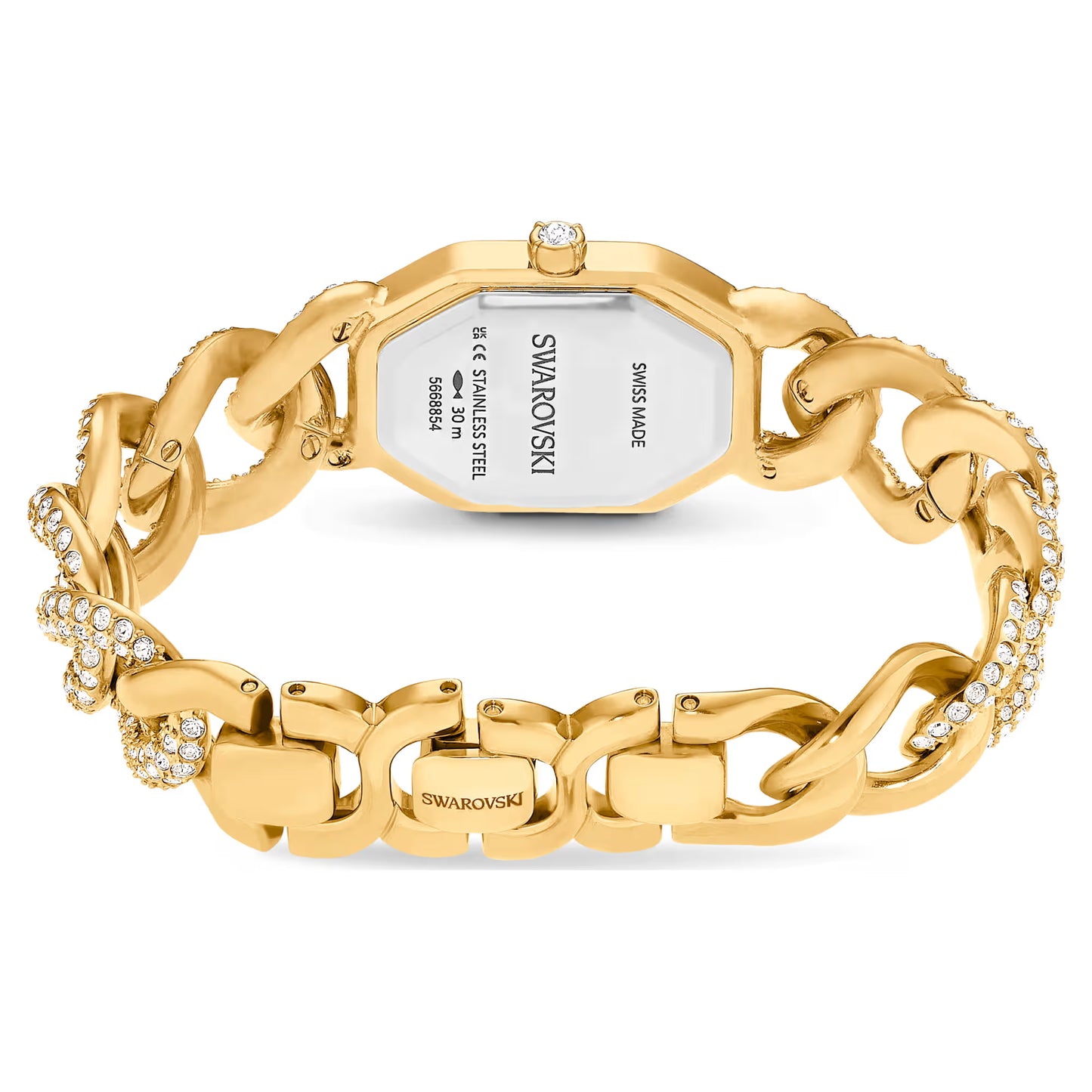 Dextera chain watch, Swiss Made, Crystal bracelet, Gold tone, Gold-tone finish