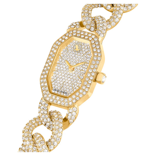 Dextera chain watch, Swiss Made, Crystal bracelet, Gold tone, Gold-tone finish