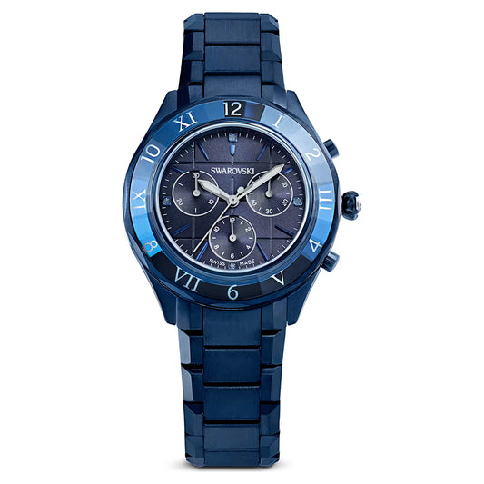 Dextera chrono watch, 39mm, Swiss Made, Metal bracelet, Blue, Blue finish