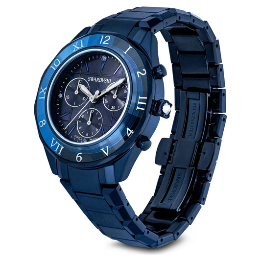 Dextera chrono watch, 39mm, Swiss Made, Metal bracelet, Blue, Blue finish