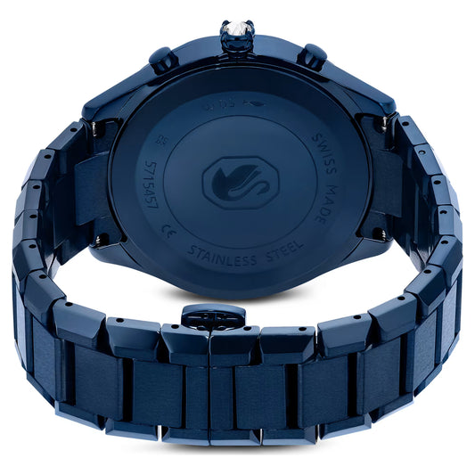 Dextera chrono watch, 39mm, Swiss Made, Metal bracelet, Blue, Blue finish