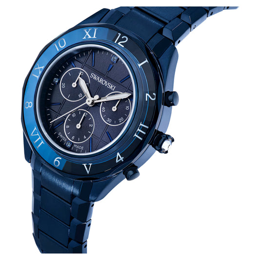 Dextera chrono watch, 39mm, Swiss Made, Metal bracelet, Blue, Blue finish