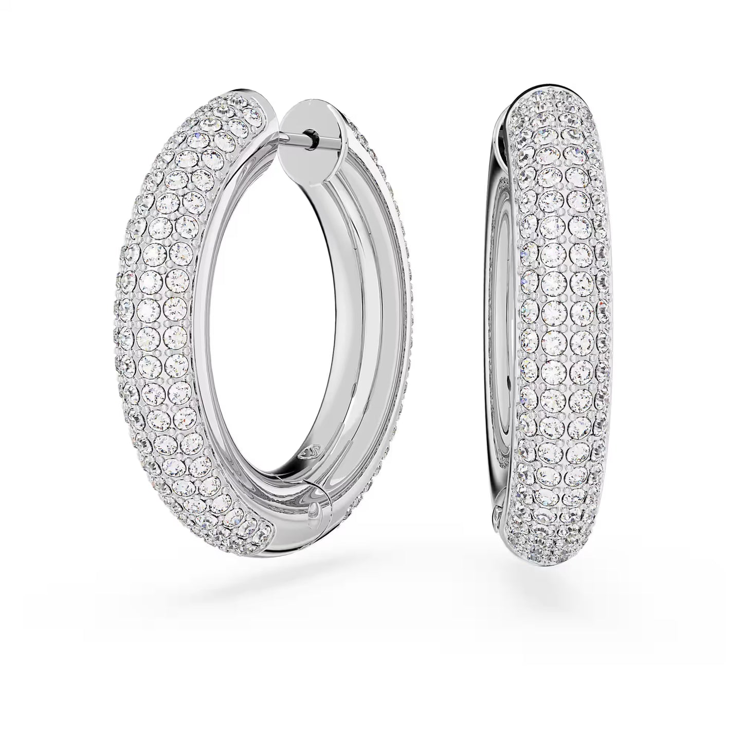 Dextera hoop earrings, Medium, White, Rhodium plated