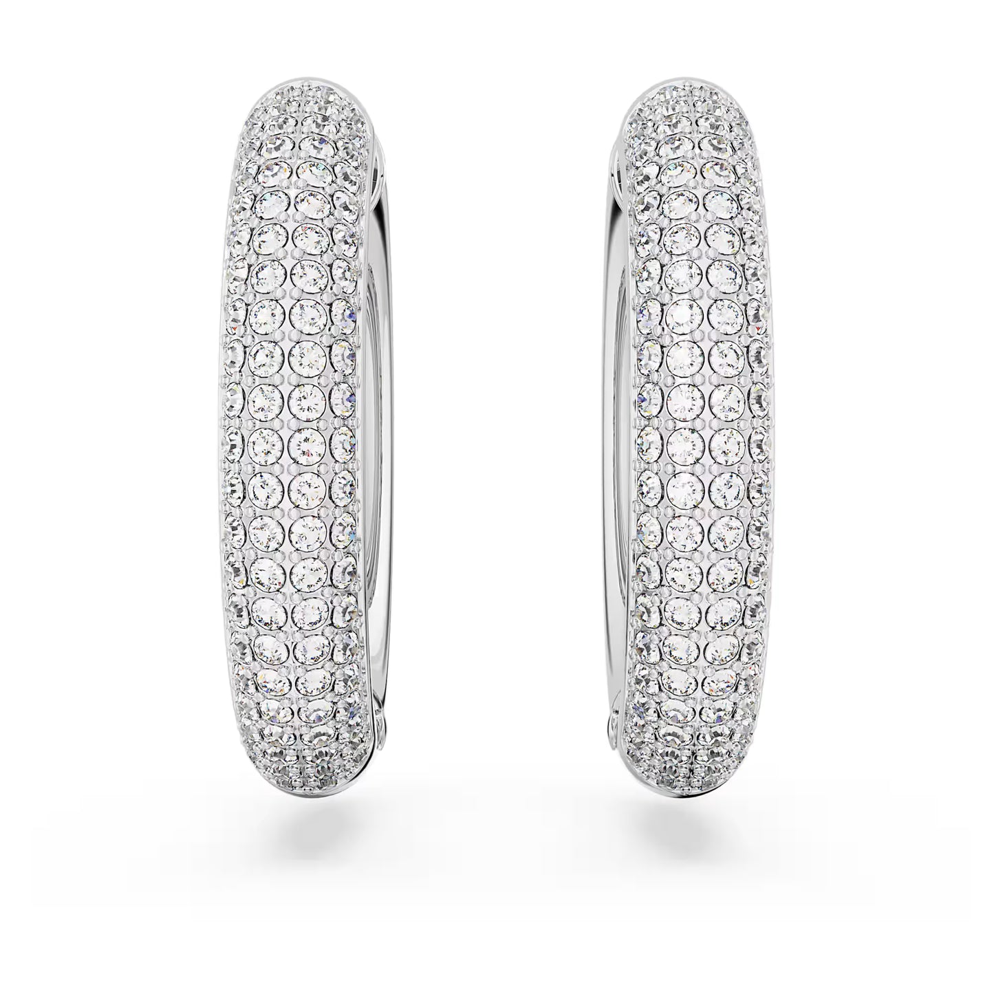 Dextera hoop earrings, Medium, White, Rhodium plated