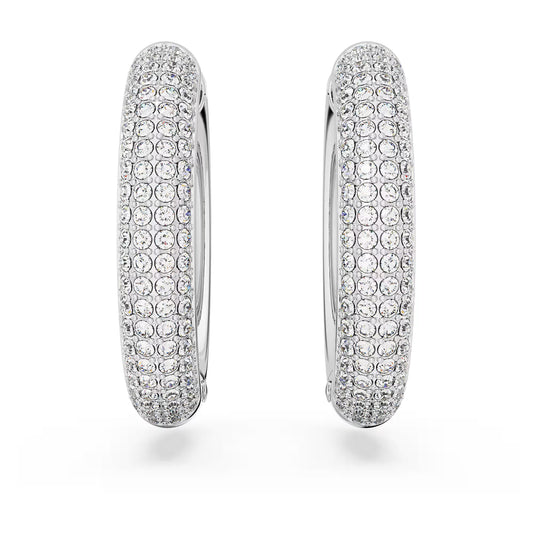 Dextera hoop earrings, Medium, White, Rhodium plated