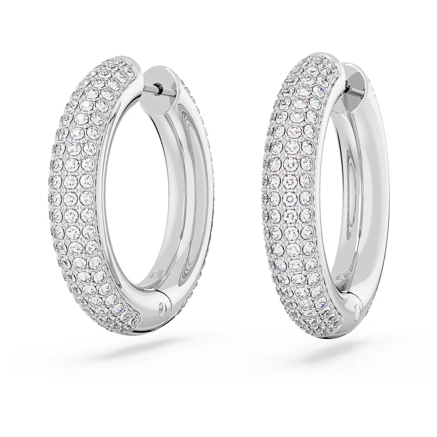 Dextera hoop earrings, Medium, White, Rhodium plated