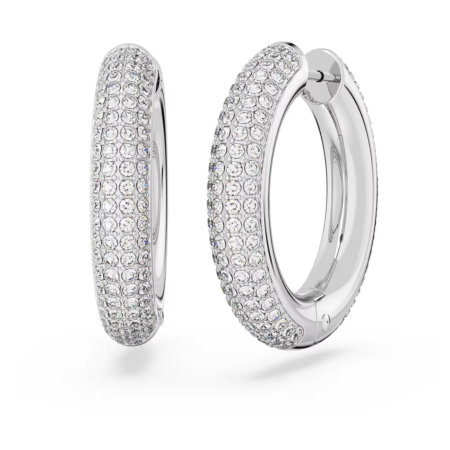 Dextera hoop earrings, Medium, White, Rhodium plated