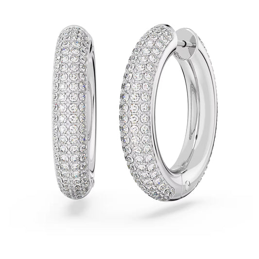 Dextera hoop earrings, Medium, White, Rhodium plated