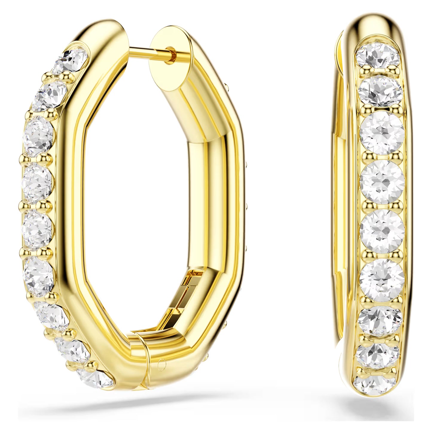Dextera hoop earrings, Octagon shape, Round cut, Medium, White, Gold-tone plated