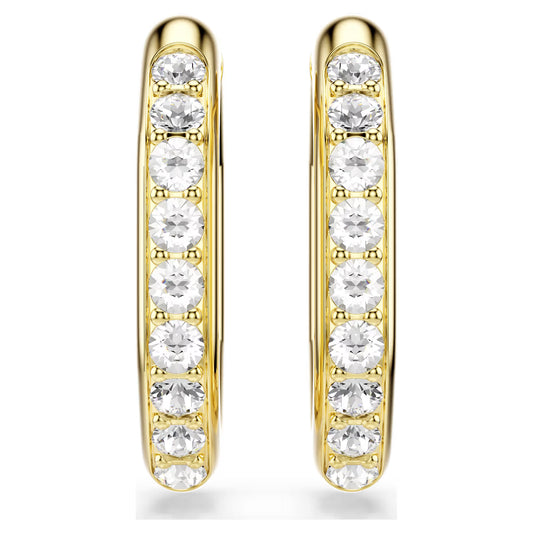 Dextera hoop earrings, Octagon shape, Round cut, Medium, White, Gold-tone plated