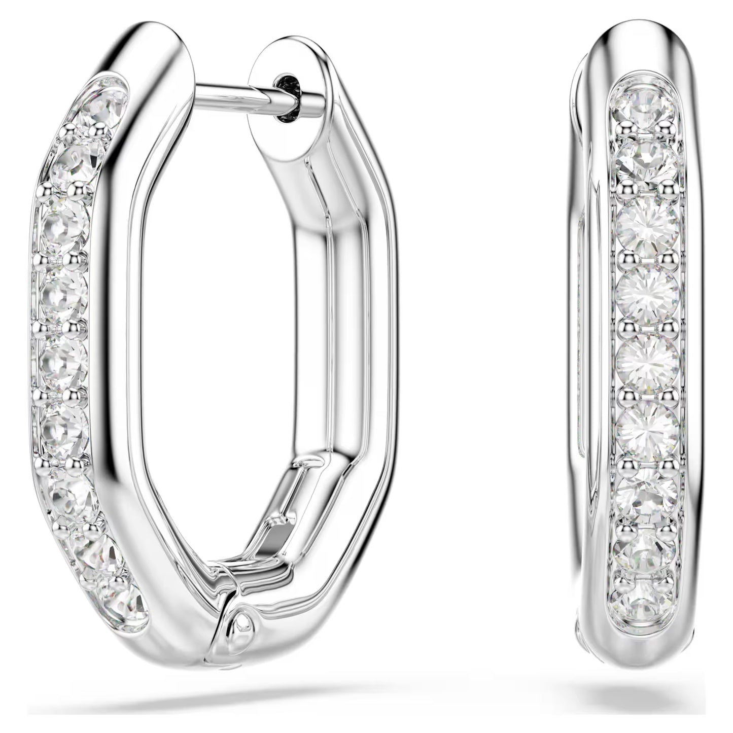 Dextera hoop earrings, Octagon shape, Round cut, Small, White, Rhodium plated