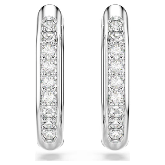 Dextera hoop earrings, Octagon shape, Round cut, Small, White, Rhodium plated