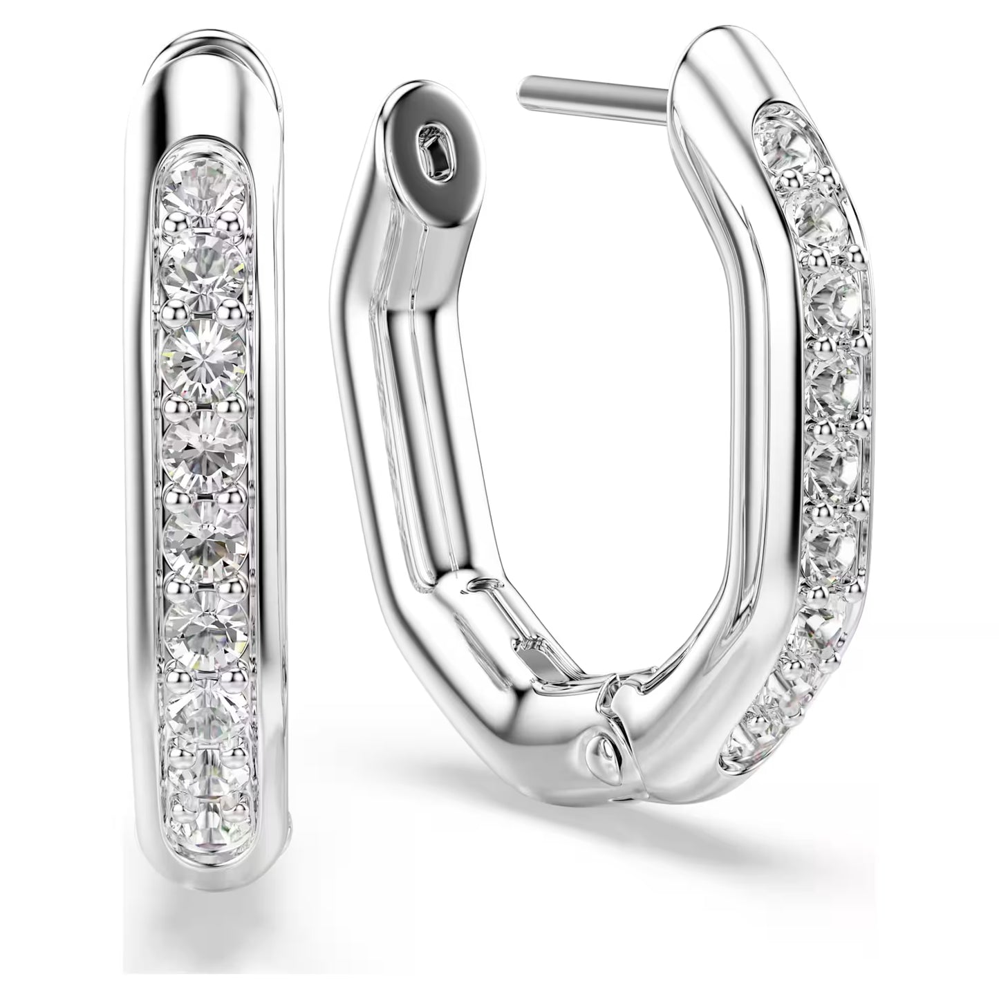 Dextera hoop earrings, Octagon shape, Round cut, Small, White, Rhodium plated