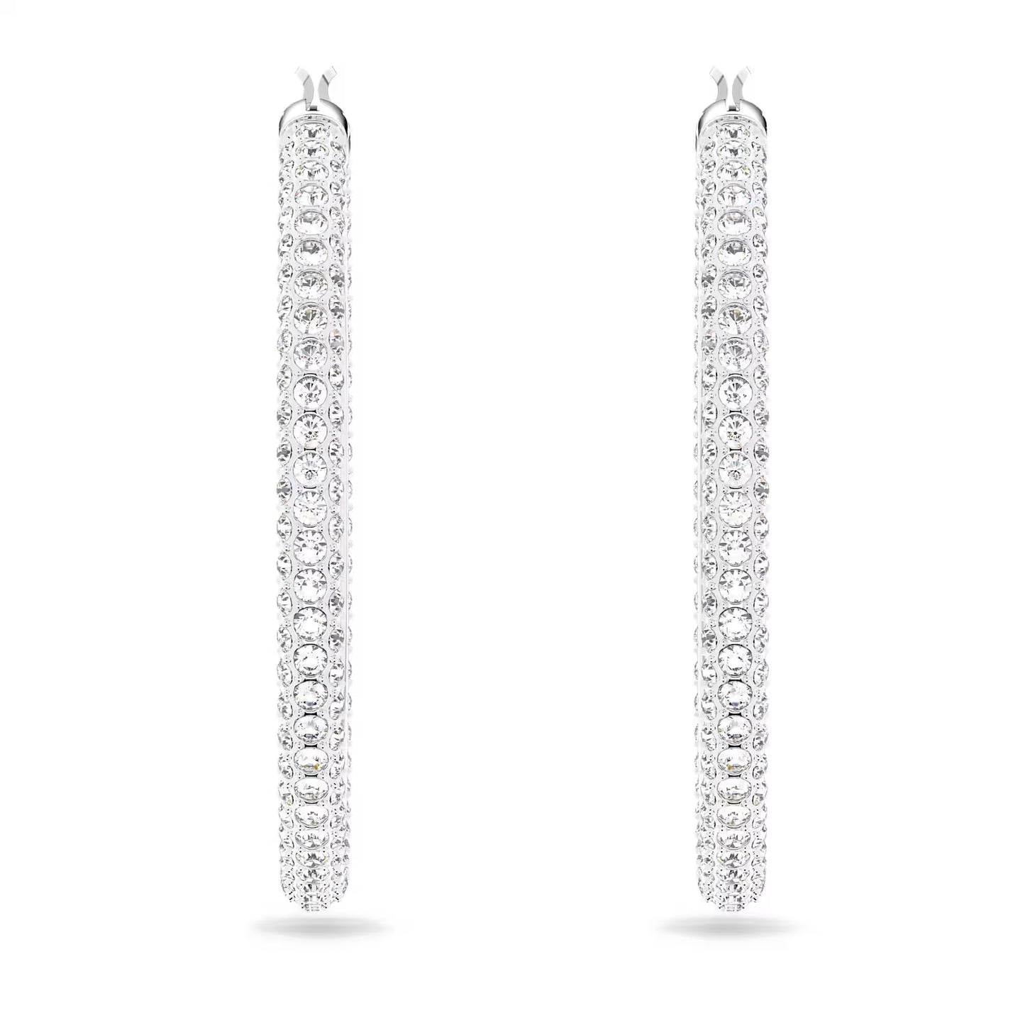 Dextera hoop earrings, Pavé, Large, White, Rhodium plated