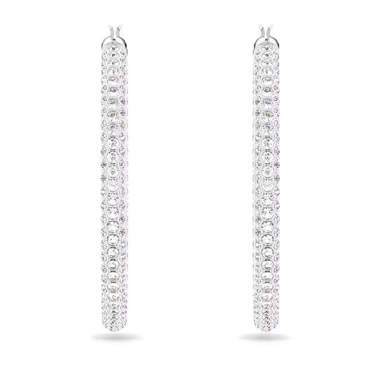 Dextera hoop earrings, Pavé, Large, White, Rhodium plated