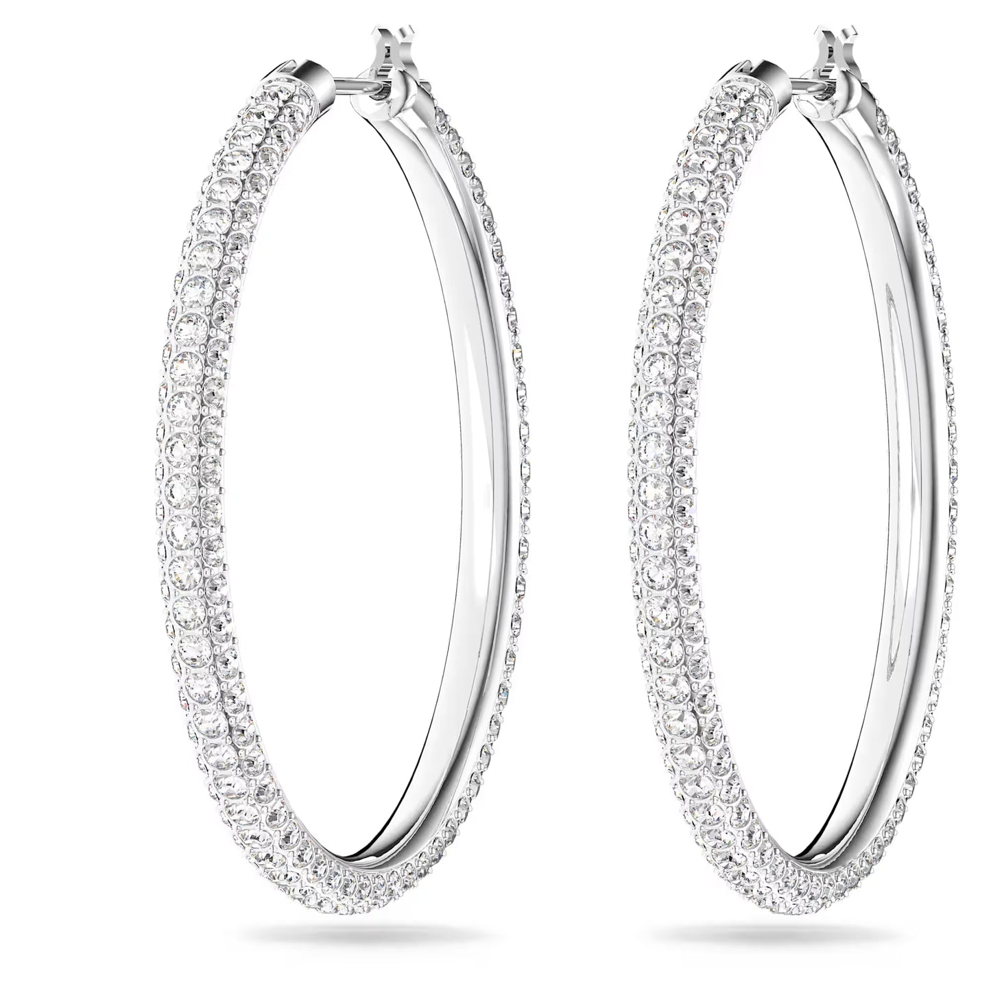 Dextera hoop earrings, Pavé, Large, White, Rhodium plated