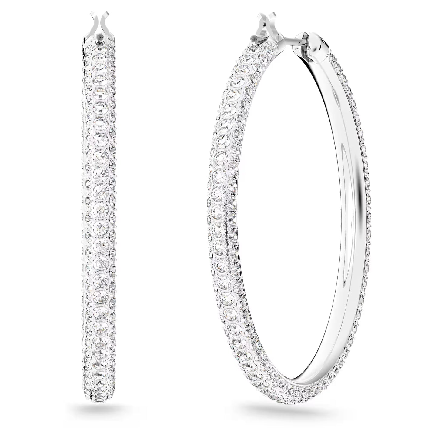 Dextera hoop earrings, Pavé, Large, White, Rhodium plated