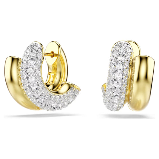 Dextera hoop earrings, Round cut, Mini, White, Gold-tone plated