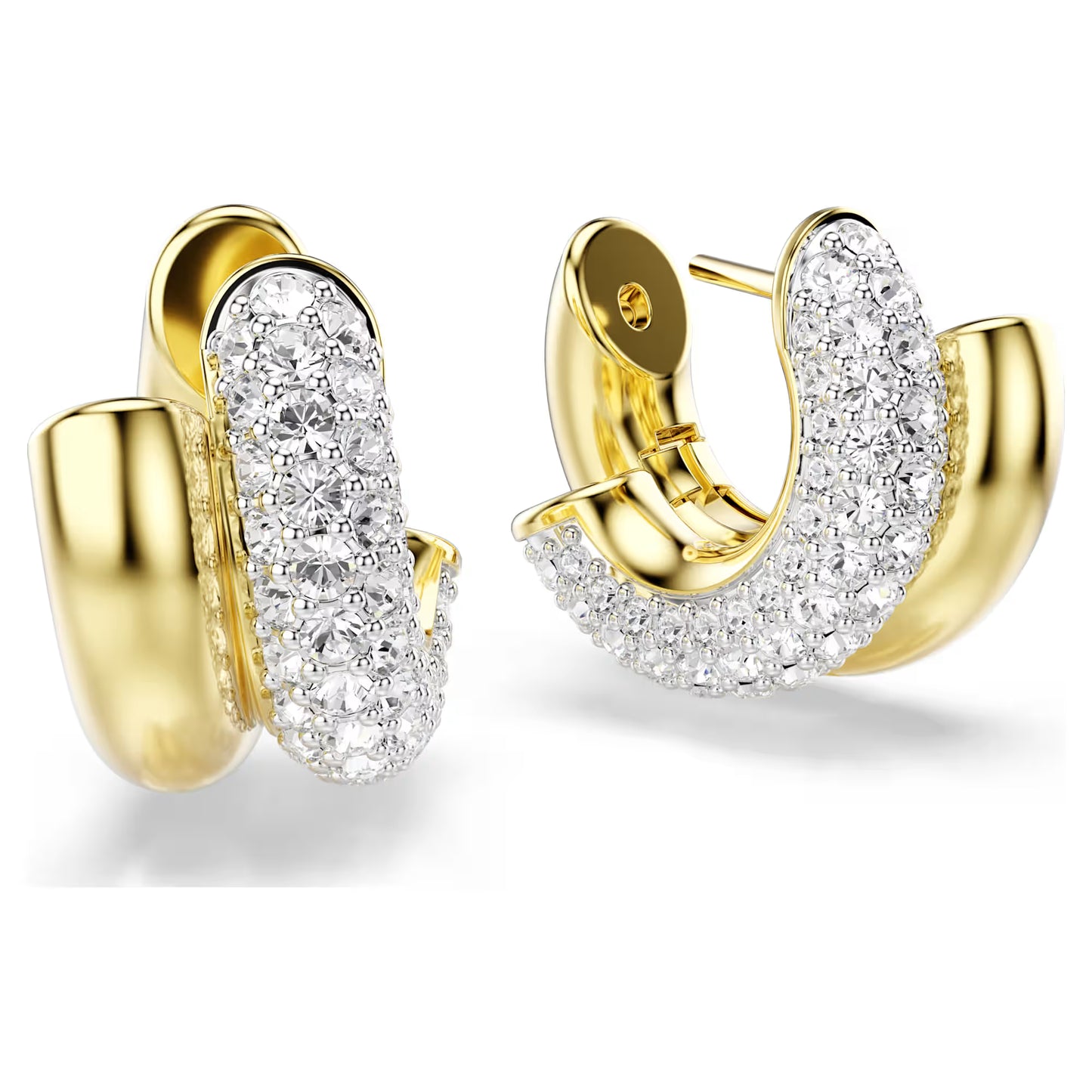 Dextera hoop earrings, Round cut, Mini, White, Gold-tone plated