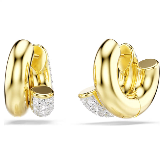 Dextera hoop earrings, Round cut, Mini, White, Gold-tone plated