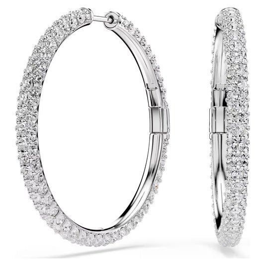 Dextera hoop earrings Round cut, White, Rhodium plated