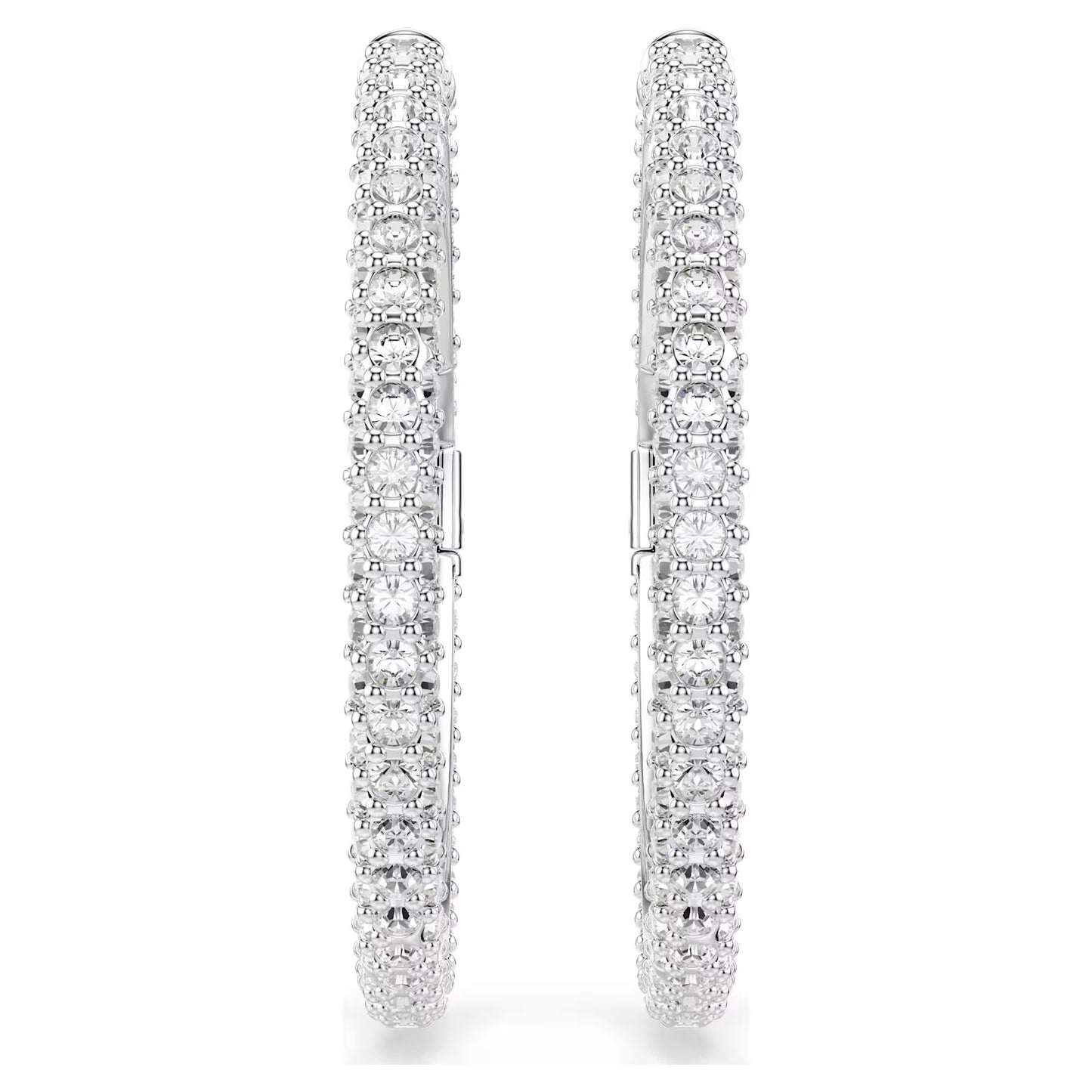 Dextera hoop earrings Round cut, White, Rhodium plated