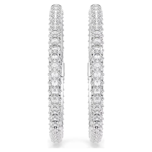 Dextera hoop earrings Round cut, White, Rhodium plated